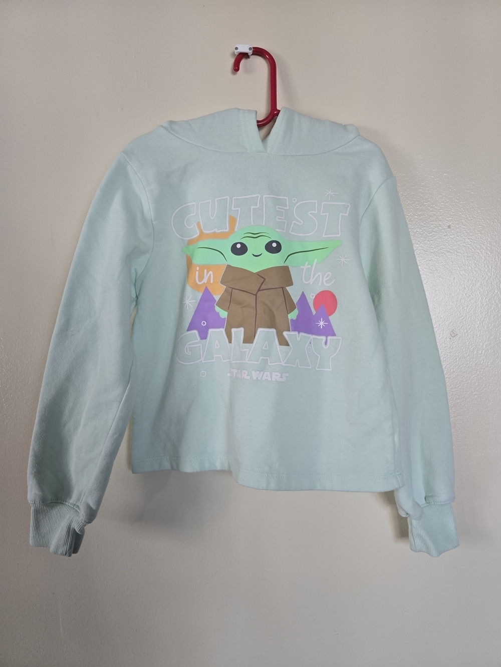 Star Wars Light Mint Baby Yoda 'Cutest in the Galaxy' Hooded Sweatshirt Size S
